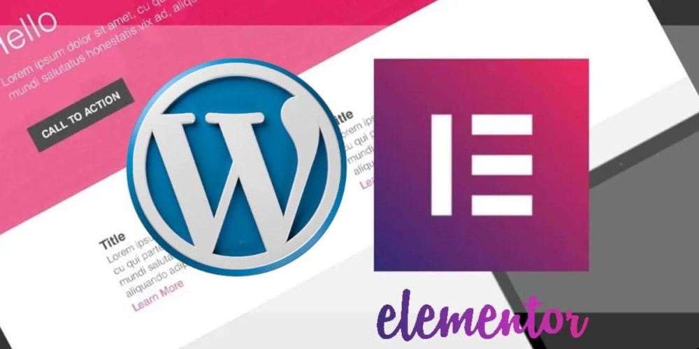 Le logo de WordPress et celui de l’extension ELEMENTOR, avec des options de blocs pouvant être créé par le CMS et son célèbre constructeur.